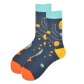 Calze blu navy a metà polpaccio con motivo pianeti del sistema solare e talloni arancioni - 38-46 / Sistema Solare Blu Scuro