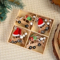 Cartoon wooden Christmas car pendants set in a four-grid box for holiday tree decoration - 4-Grid Wooden [Christmas Hat Gift Car]