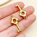 Pair of gold-plated stainless steel heart key pendants for DIY jewelry making - Plum Blossom Key