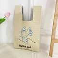 Beige knitted tote bag with blue bird pattern and Fly like bird slogan detail - Beige Little Bird Bag