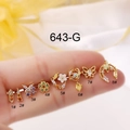 Set of 8 gold titanium steel cartilage earrings featuring zircon stars and moon designs - Heart Butterfly Style (1#) / Gold