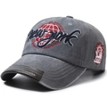Washed dark gray New York baseball cap with embroidery and brown leather brim trim - Gray