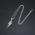Close-up of silver lightning bolt pendant with clear crystals on a classic rope chain - Silver Lightning Pendant/60CM Rope Chain / Silver