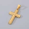 Gepolijste gouden roestvrijstalen kruishanger met verfijnde textuur en een ophangoog - Stijl B Goudkleur-Vintage Textuur Gravering (Geen Ketting) (KP130981-HR)