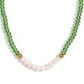 Handmade necklace with green faceted crystals, freshwater pearls and golden beads - Dark Green Transparent