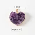 Natürlicher Uruguay Amethyst Herzanhänger mit vergoldetem Rand und schwarzer Lederkordel - Amethyst Cluster Silberkante / Mit Lederband