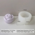 Detailed view of rose flower silicone mold with finished candle product and dimensions - Purple Rose Style (H-0695)