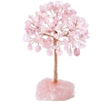 Handmade rose quartz crystal tree with copper wire on natural stone base for decoration - Rose Quartz Tree + Pink Mineral Base