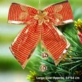 Large red and yellow striped Christmas bow with gold bells and flower ornament, 64x64cm - Bow-03-Large