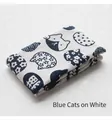 Washable Japanese style cat bed in breathable white cotton linen with blue cat prints - White Cat (Cloth Only)