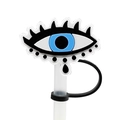 Blue evil eye silicone straw cover with black teardrop charm for reusable cups - Blue Eye with Tear