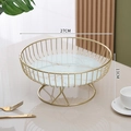 Golden luxury metal wire fruit basket with white marble base and 27cm diameter - Large/White Marble Pattern/Glass Base