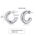 Silver stainless steel C-shaped hoop earrings with 20mm diameter and 5.5mm thickness - EH-289S Silver C-Shape Chunky