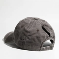 Washed charcoal grey ponytail baseball cap with distressed finish and rear opening - Adjustable / Brown