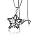 Polished stainless steel necklace featuring a hollow star pendant with textured details - Pentagram / Silver