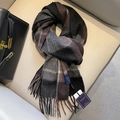 Écharpe en laine à carreaux noir et marron avec franges et étiquette 100% laine pure - 13# Noir Gris