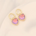 Detail of 18K gold earrings featuring heart-cut purple and pink gradient crystals - Purple (2#)