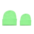 Neon green knitted beanie set for parent and child in warm solid ribbed fabric - Bright Green