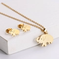 Polished gold elephant jewelry set with titanium steel necklace and stud earrings - Elephant