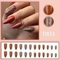 Faux ongles amande champagne doré et caramel avec paillettes et perles élégantes - Champagne Or Brun Avec Strass (Colle Incluse) (D833)