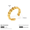 Detail view of 18mm golden stainless steel heart ring with waterproof and allergy-free specs - Heart Connection Style (NB-R24364)