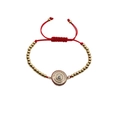 Adjustable red string bracelet with gold beads and micro-set zircon evil eye pendant - Red Rope with Gold Copper Beads