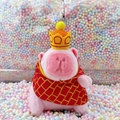 Pink Capybara plush keychain with red checkered cloak and crown on colorful beads - Monk Pink + Bead Chain