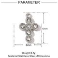 Detail eines silbernen Kreuzanhängers mit Maßen 12mm x 8mm und Gewicht von 0,7g - VG724-Strass Kreuz