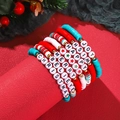 Christmas multilayer clay bead bracelet set with festive JOY and MERRY letter charms - SY0316-1 (7 Pcs Set)
