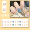 Detailed set of floral and polka dot press-on nails with blue and pink pastel tones - Blue Pink Floral Dots (A563)