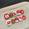 Handmade red and green press-on nails with gold foil and lucky calligraphy design - Large (L) / 10 Pieces