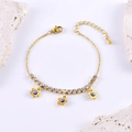 Bracciale occhio greco dorato regolabile con fiori blu e strass scintillanti - Fiore