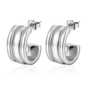 Pendientes de aro en C de acero inoxidable plateado con un elegante acabado metálico - Estilo Minimalista en C (MS-135) / Color Acero