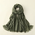 Army green lightweight cotton linen scarf with soft fringe edges for women - 100*195CM / Army Green