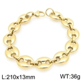 Close-up of gold titanium steel chain link bracelet with polished pig nose links - Gold Color 210*13mm (KB206648-ZCG)