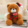 Ours en peluche marron avec écharpe et bonnet de Noël rouge et vert, poupée de 20 cm - Style B Écharpe à rayures rouges et vertes / Brun Foncé