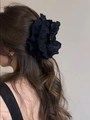 Elegant French black lace embroidery shark hair claw clip worn on a woman's hair - Shark Clips / Black