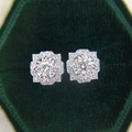 Silver snowflake stud earrings with round moissanite and micro-pave crystals - A Pair Of Platinum-gold Leds-154