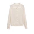 Cárdigan de punto beige minimalista con cuello polo y botones en marrón claro - S / Blanco Roto