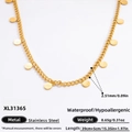Golden round sequin pendant necklace in stainless steel with elegant adjustable link chain - Round Sequin Style (XL31365) / 18K Gold Plated