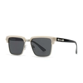 Retro square sunglasses featuring a beige upper frame and gold metal bottom rims - Beige Frame Black Gray (C5)