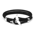 Handcrafted black Milan rope bracelet featuring a polished silver whale tail anchor clasp - Silver Whale Tail Buckle / Black