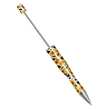 Creative beaded ballpoint pen featuring sunflower and cow print patterns with silver metal accents - Sunflower Theme No.4 (137)