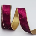 Luxurious burgundy velvet wired ribbon with elegant gold edges for Christmas decor - 4cm*10 Yards / Burgundy