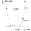 Gold stainless steel long necklace with green faceted glass beads and clover charms - 92+5cm / A Style Green Long Necklace