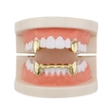Gold vampire fangs grillz set on white teeth model for hip hop fashion style decoration - Gold Set