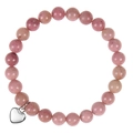 Bracciale di perle in pietra zebra rosa con un ciondolo a forma di cuore in argento lucido - Per mia nipote / Bracciale con trama venatura del legno rosso