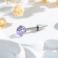 Titanium piercing staafje met gefacetteerde paarse kristallen bol en zilveren kegelpunt - Iriserend Blauw-Paars