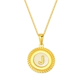 Collier en acier titane doré avec pendentif rond en nacre blanche et lettre J - Lettre J (S-P005-J)