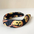 Knotted black headband featuring a festive Halloween pumpkin print for women - B-Black Print Pumpkin